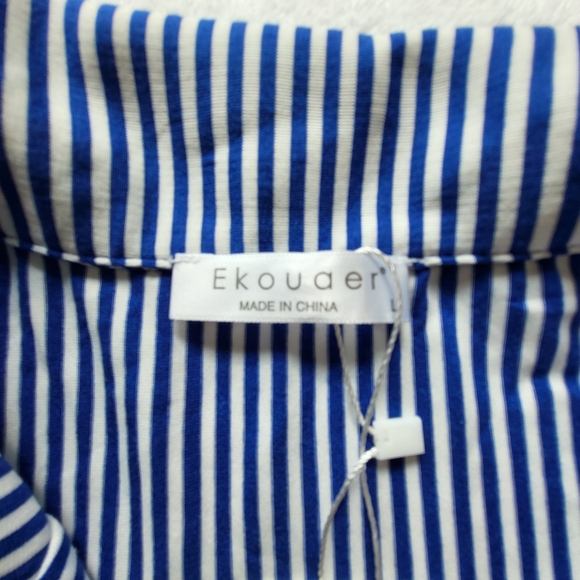 EKOUAER Blue and White Stripe Summertime Pajama Short Set - Size L - Picture 6 of 8